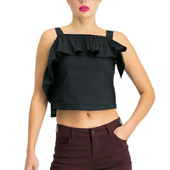 WALTER BAKER Kim black blouse shirred ruffle cotton poplin tank top Size XS NEW - Picture 3 of 10